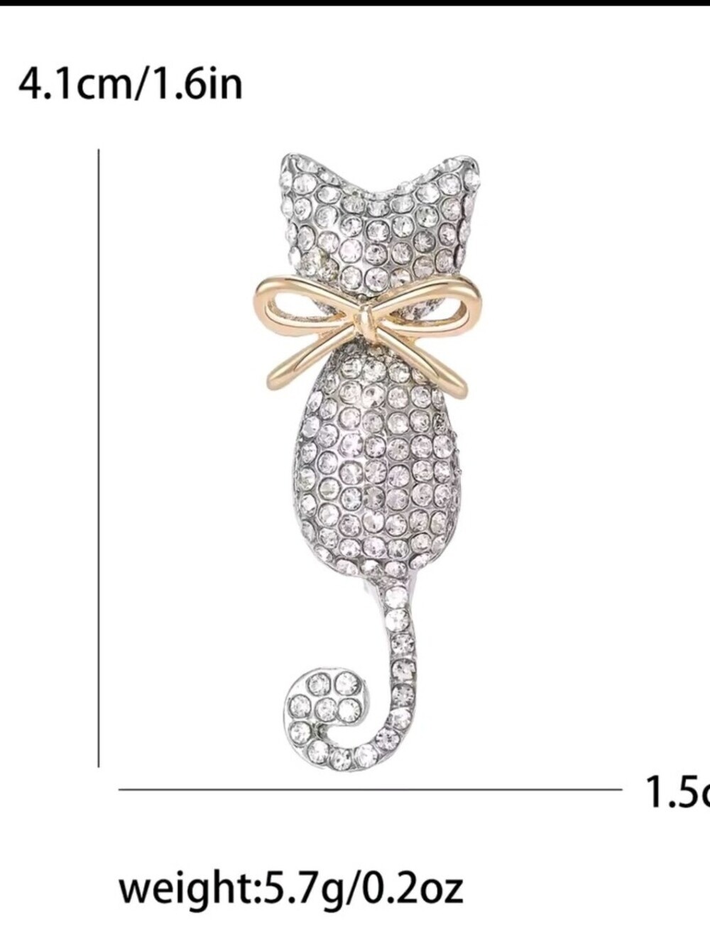 Silver Crystal Cat Brooch - Picture 2 of 5